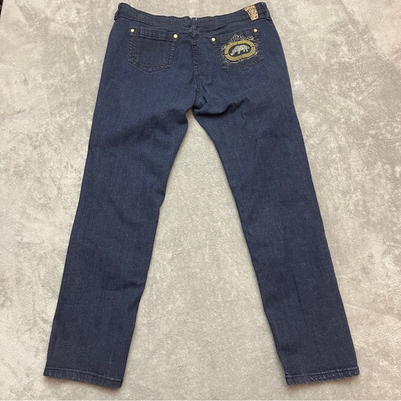 Ecko Red Womens Jeans Blue 32 Low Rise Straight Denim Embroidered (Actual 34x29) - Picture 9 of 11